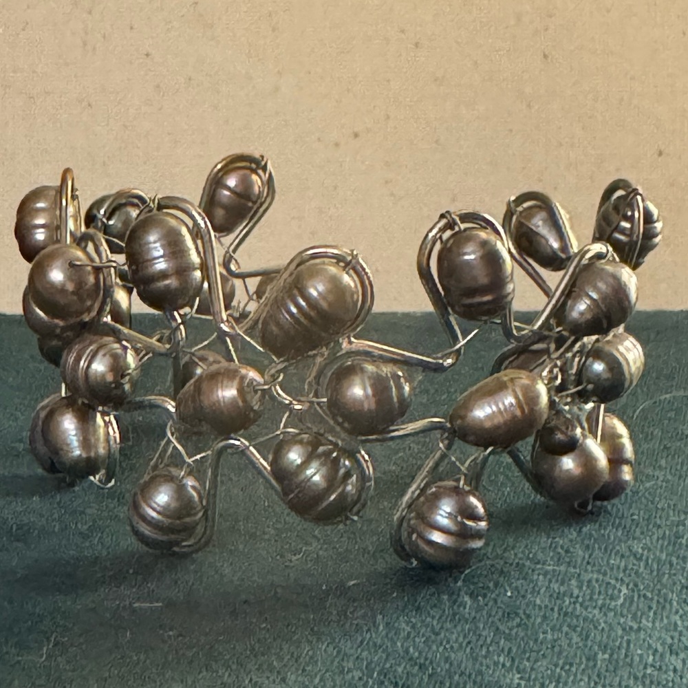 Gray Freshwater Pearl floral bracelet cuff